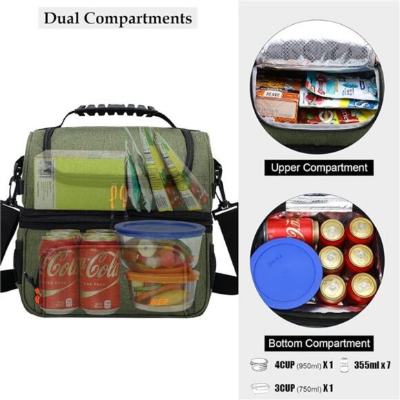 Amazon.com: MIER Dual Compartment Lunch Bag Tote with  Dual Compartment Lunch Bag Tote w/ Shoulder Strap Insulated Leakproof Cooler Bag